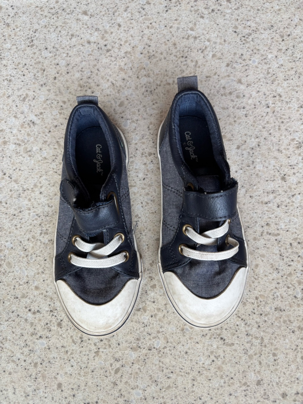 Cat & Jack Kids Sneakers Blue & White Easy Slip On with Velcro Secure Kid Shoes